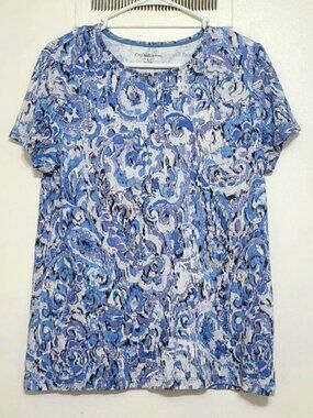 Blue Floral Paisley Short Sleeve Top